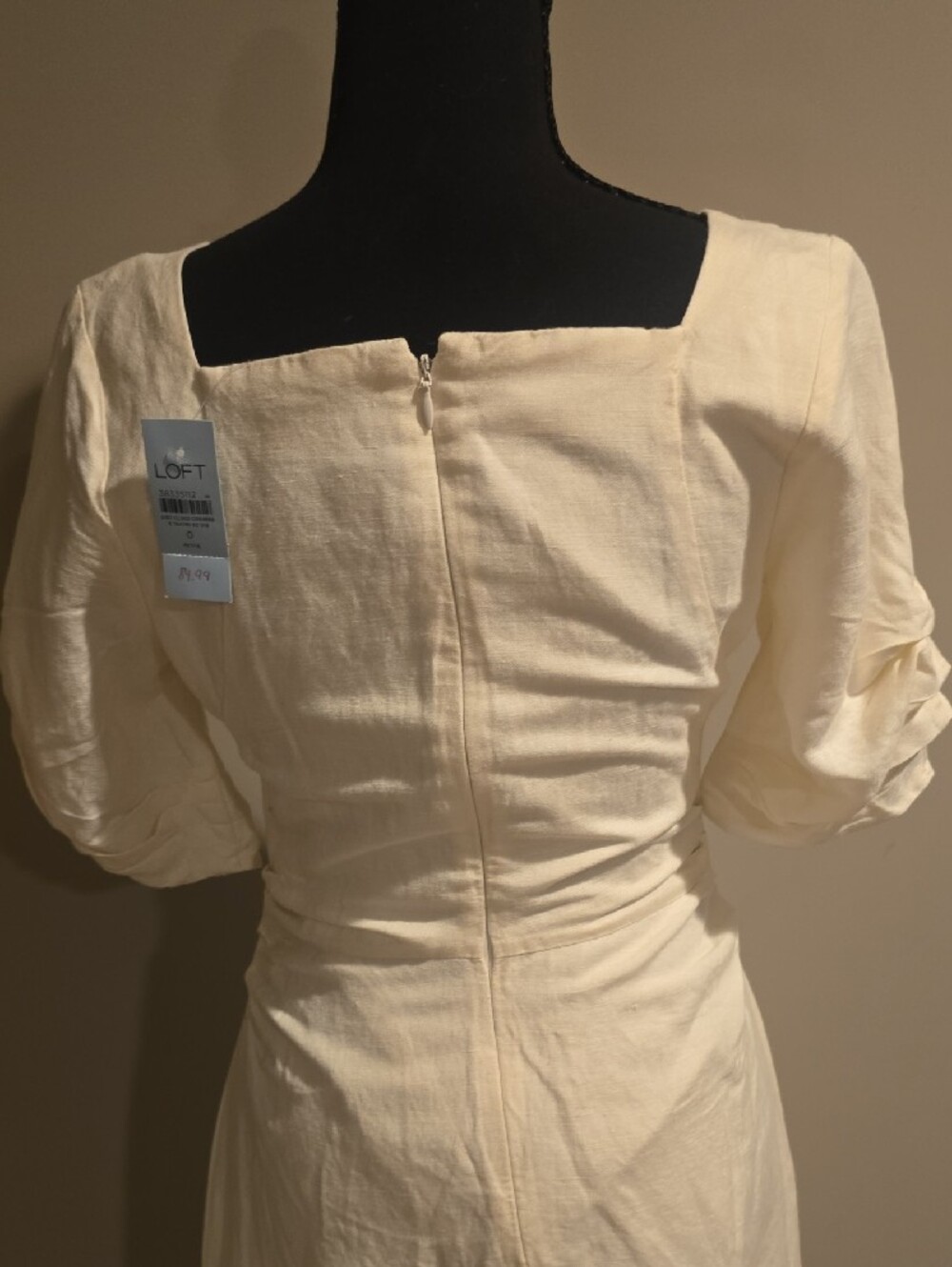 LOFT Cream Square-Neck Button Midi Dress - Picture 3 of 6
